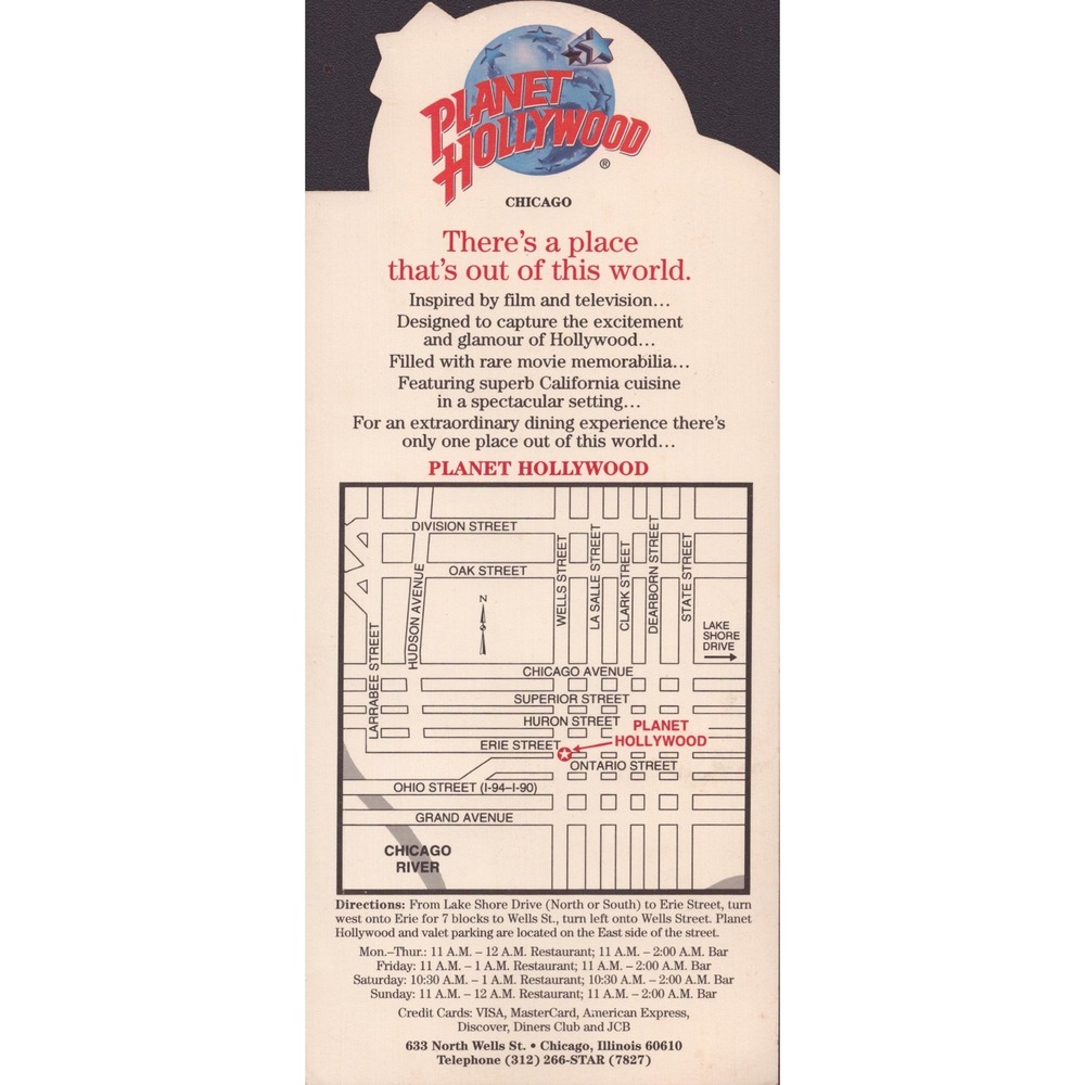 Vintage Planet Hollywood Chicago Brochure Map 633 North Wells St 1990s Ephemera - Picture 2 of 2